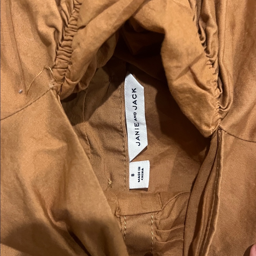 Janie and Jack Tan Romper with Puff Sleeves - Picture 2 of 6